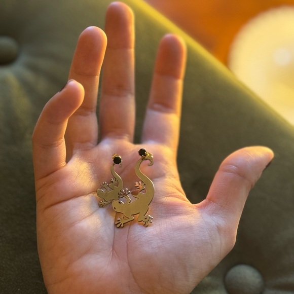 Gold Lizard Earrings - Picture 3 of 3